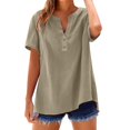thumbnail image 1 of AKEGAMN Women's Loose Button Stand Collar Solid Color Short Sleeve Cotton Linen Shirt, Gray S-5XL, 1 of 6