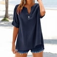 thumbnail image 1 of AKEGAMN Women's Loose Stand Collar Solid Color Casual Long Sleeve Shirt, Blue S-5XL, 1 of 9