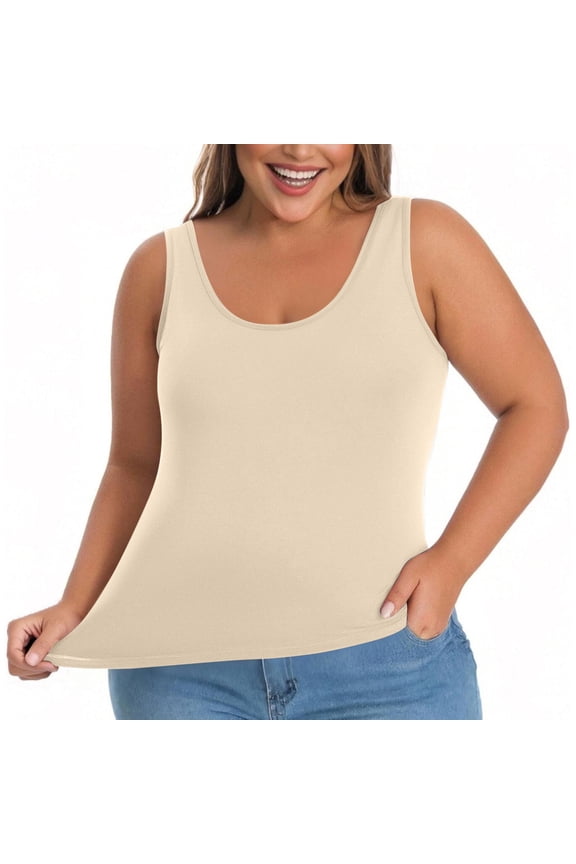 Women's Plus Size Padded Camisole Shelf Bra Tank Top, Beige L-5XL