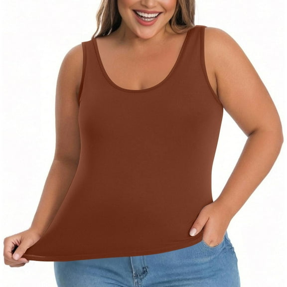 AKEGAMN Women's Plus Size Padded Camisole Shelf Bra Tank Top, Brown L-5XL