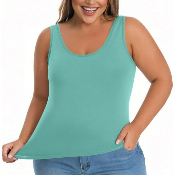 AKEGAMN Women's Plus Size Padded Camisole Shelf Bra Tank Top, Green L-5XL