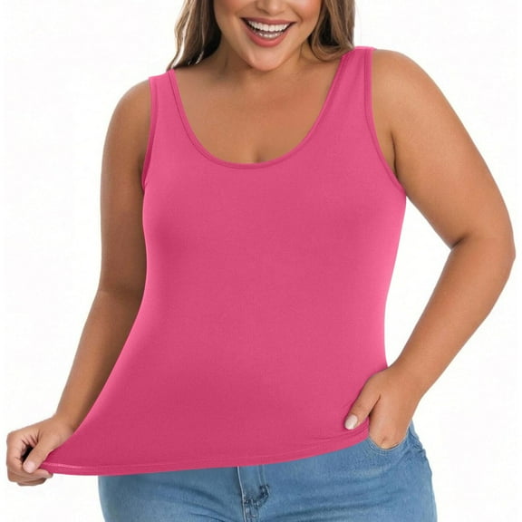 AKEGAMN Women's Plus Size Padded Camisole Shelf Bra Tank Top, Pink L-5XL