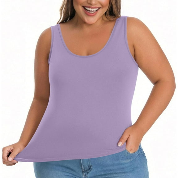 AKEGAMN Women's Plus Size Padded Camisole Shelf Bra Tank Top, Purple L-5XL