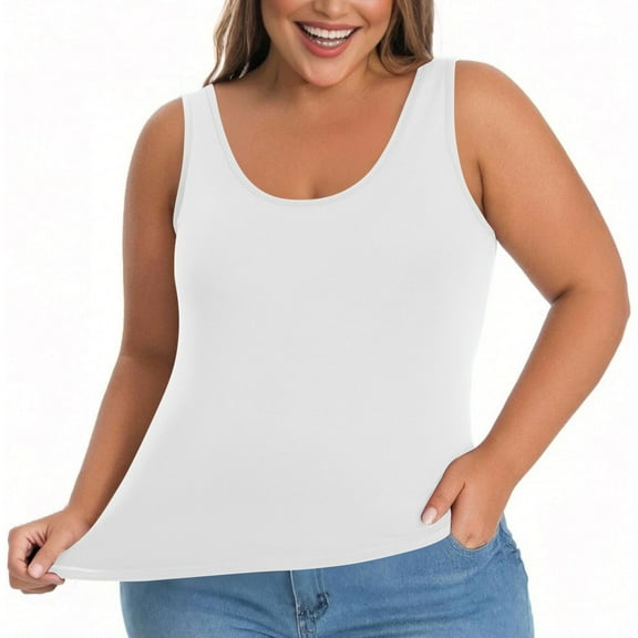 AKEGAMN Women's Plus Size Padded Camisole Shelf Bra Tank Top, White L-5XL