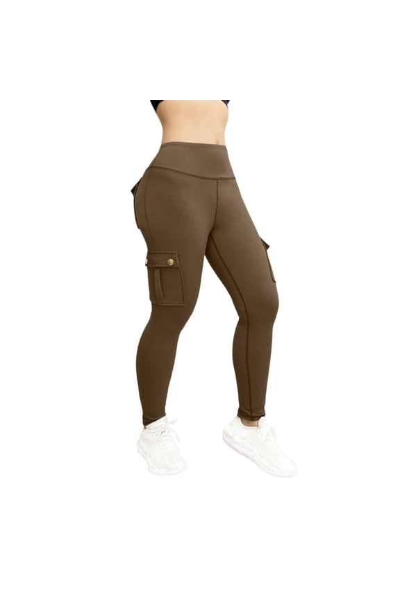 Workwear Fitness Pants High Elastic Tight Yoga Running Trousers, Brown XS-3XL