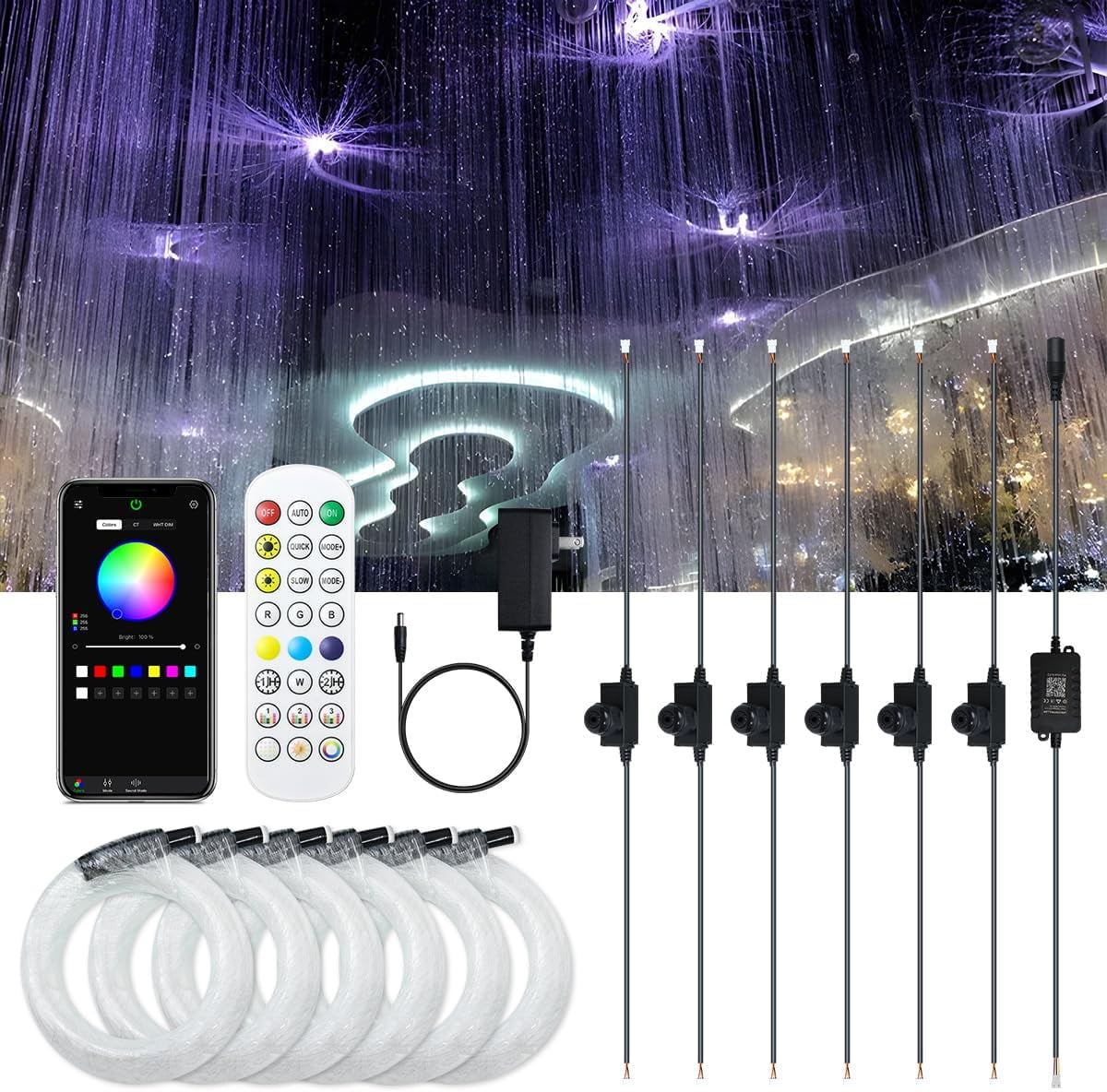 AKEPO 6-in-1 Fiber Optic Decoration Light, Music Sync+Remote Control ...