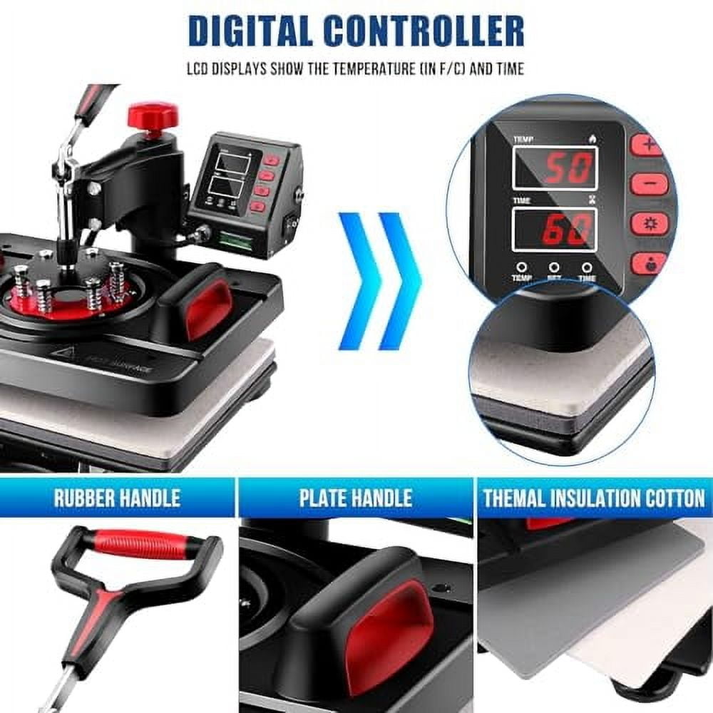 AKEYDIY 8-in-1 Heat Press Machine - 12x15" T-Shirt Press, Mug, Hat, Plate Press Combo, Digital Control, Swing Away