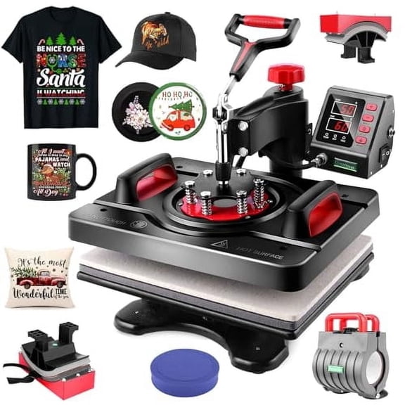 AKEYDIY Upgraded 5 in 1 Heat Press Machine Digital Combo Sublimation Heat Transfer Machine12" X 15"Swing Away Shirt Printing Sublimation Machine Digital Shirt Press Machine for Tshirt,Cap,Mug,Plate