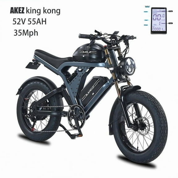 AKEZ KING KONG 52V 55Ah Fat Tire Electric Bicycle,1500W Motor 3000W(Peak), 20" All-Terrain Tires, Dual Suspension, Shimano 7-Speed Gears UL2849