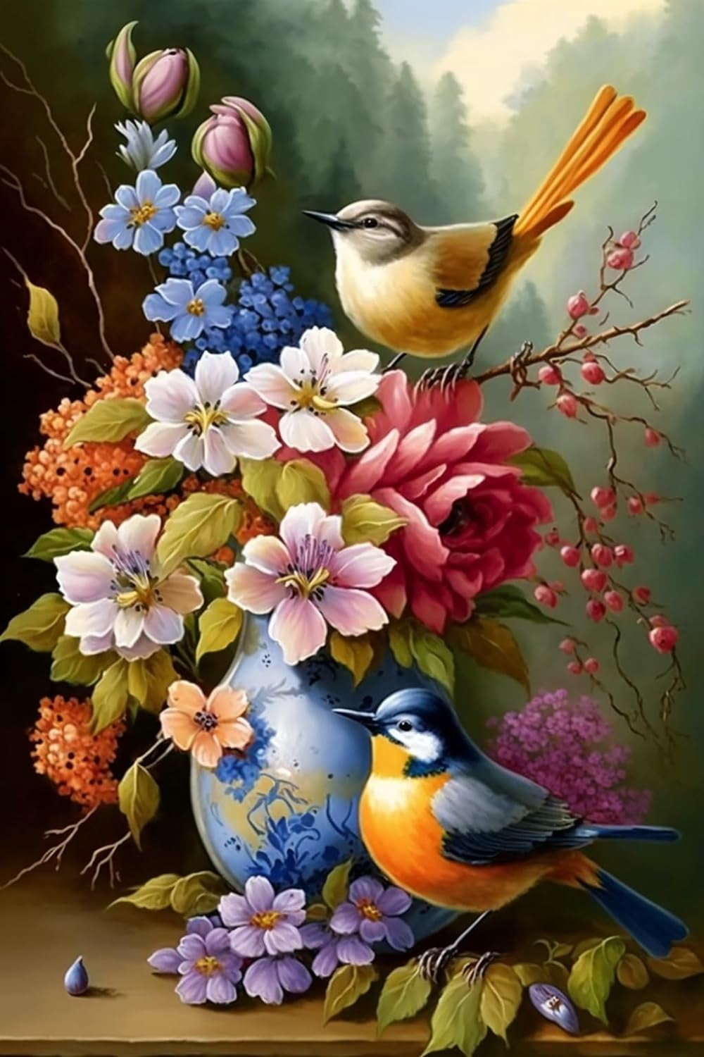 AKFOMEE Vase and Bird Jigsaw Puzzle 500 Piece Wooden Puzzle Picture