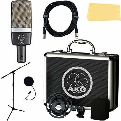 AKG C214 Large-Diaphragm Condenser Microphone+Boom Stand+Pop Filter+XLR Cable