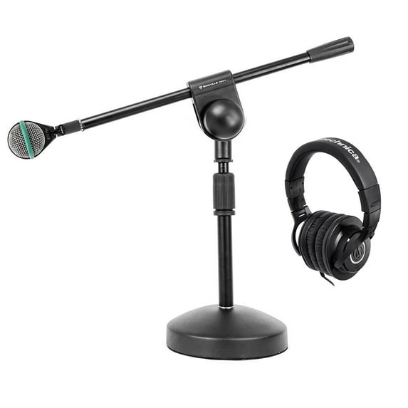 AKG D112 MKII Kick Drum Bass Guitar Microphone Bundle with Audio Technica Headphones & Stand