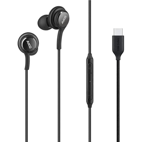 AKG Earbuds Stereo Headphones for LG Wing - Designed by AKG - Braided Cable with Microphone and Volume Remote Type-C Connector - Black