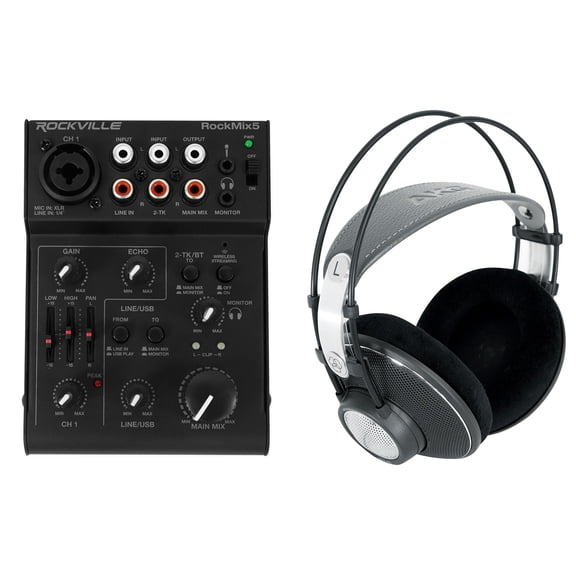 AKG K612 PRO Reference Studio Headphones + 5-Ch. Mixer w/USB Interface K612PRO