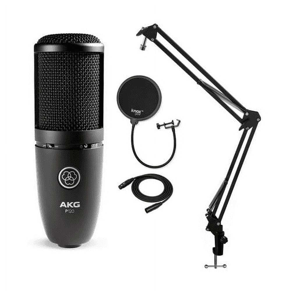 AKG P120 High Performance Recording Microphone with Pop Filter \u0026 Boom Arm Bundle