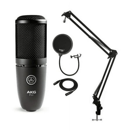 AKG P120 High Performance Recording Microphone with Pop Filter & Boom Arm Bundle