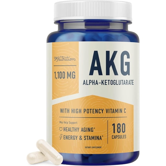 AKG Supplement | 1100MG Per Serving | Arginine Alpha Ketoglutarate with Calcium + Vitamin C | AAKG Supplement for Healthy Aging, Longevity, Energy, and Focus | 180 AAKG Capsules | Vegan, Non-GMO