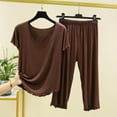 thumbnail image 1 of AKGEAMN Women's Modal Fiber Crew Neck Pajama Sets Short Sleeve Solid Color Sleepwear Set Soft L, 1 of 5