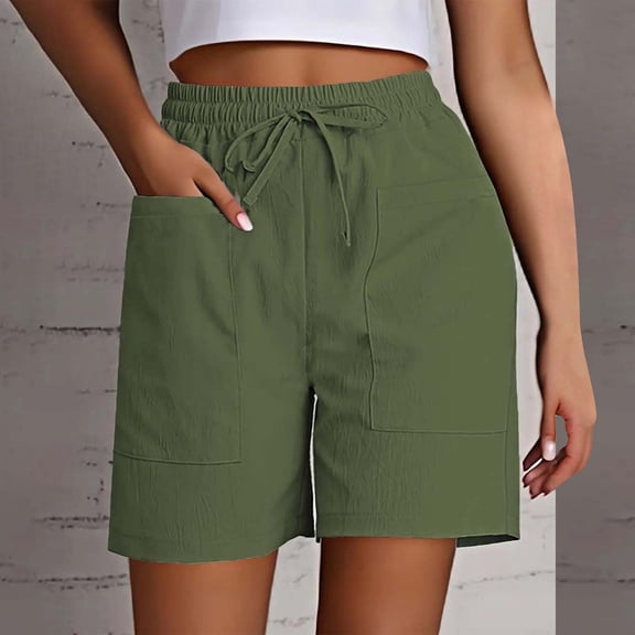 AKGEAMN Women's Solid Color High Waist Loose Casual Shorts with Pockets, Green S-XXL