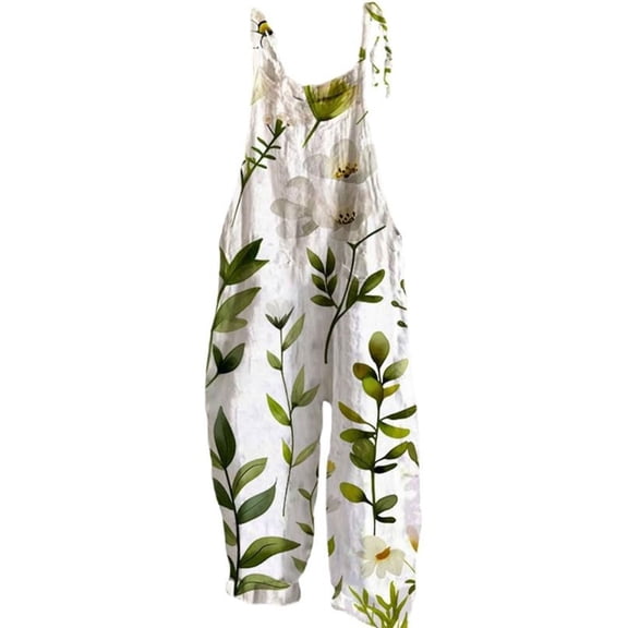 AKGEAMN Womens Boho Floral Sleeveless Spaghetti Strap Wide Leg Jumpsuit Overalls with Pockets, Red S-5XL