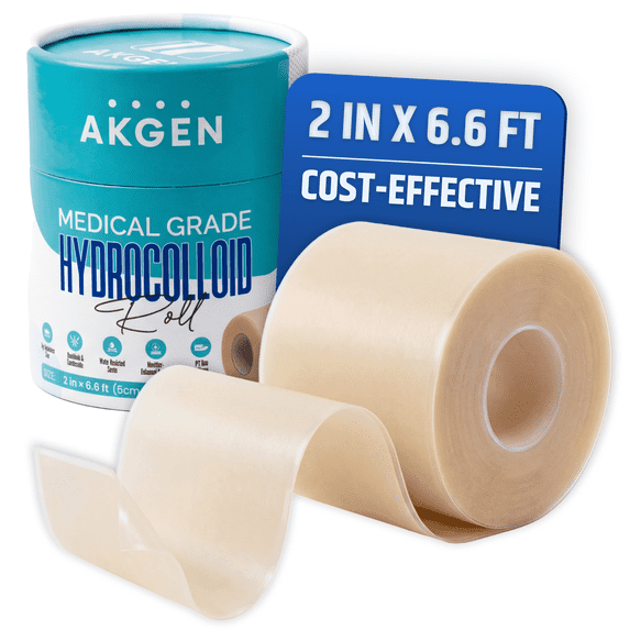AKGEN Hydrocolloid Roll for Wound Care – Cut-to-Size, Extra Large Hydrocolloid Patch Bandages with Self-Adhesive, Ultra-Absorbent, Flexible & Waterproof, First Aid Kit Essential (2in x 6.6ft)