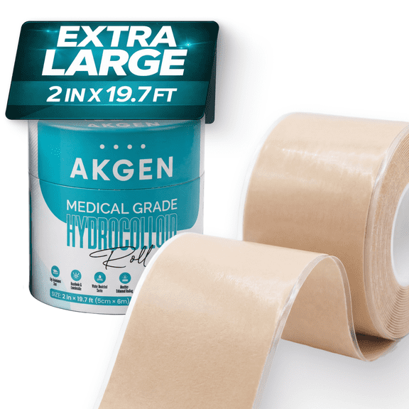 AKGEN Hydrocolloid Roll for Wound Care – Cut-to-Size, Extra Large Hydrocolloid Patch Bandages with Self-Adhesive, Ultra-Absorbent, Flexible & Waterproof, First Aid Kit Essential (2in x 19.7ft)