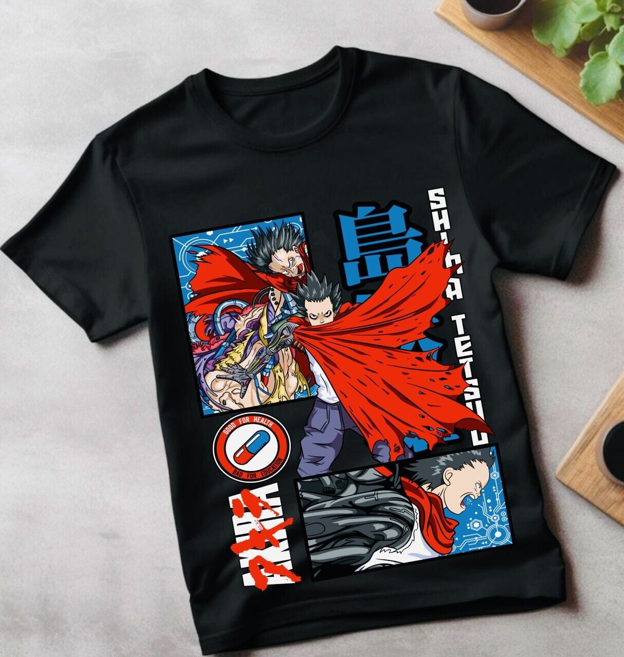 T-Shirt Uomo Adra Retro Akira Con Kaneda E Tetsuo, Anime Manga Moto Gang, Cotone Regular