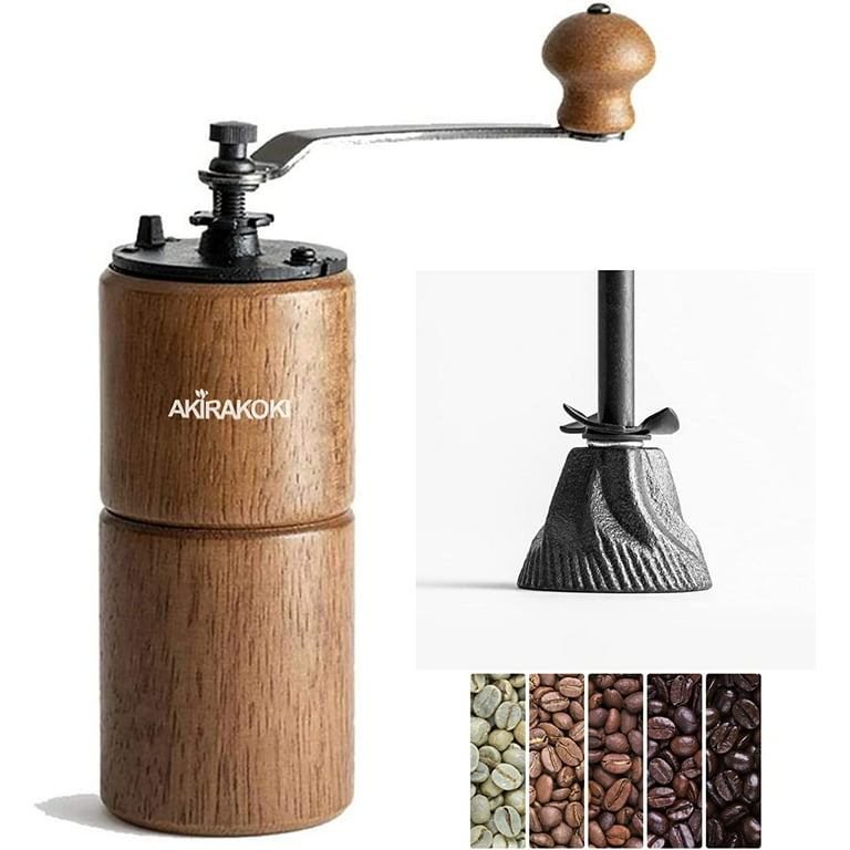 AKIRAKOKI Manual Coffee Bean Grinder Wooden Mill with Cast Iron