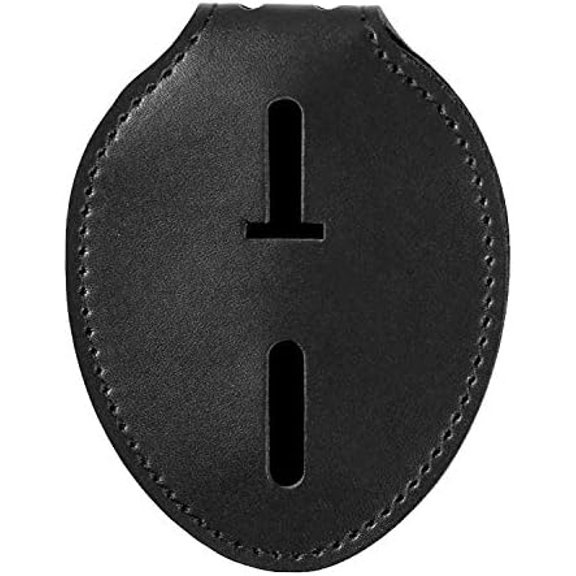 AKITSUMA Police Badge Holder - Cowhide, Universal, Black, Law Enforcement, Metal Clip and Chain Included