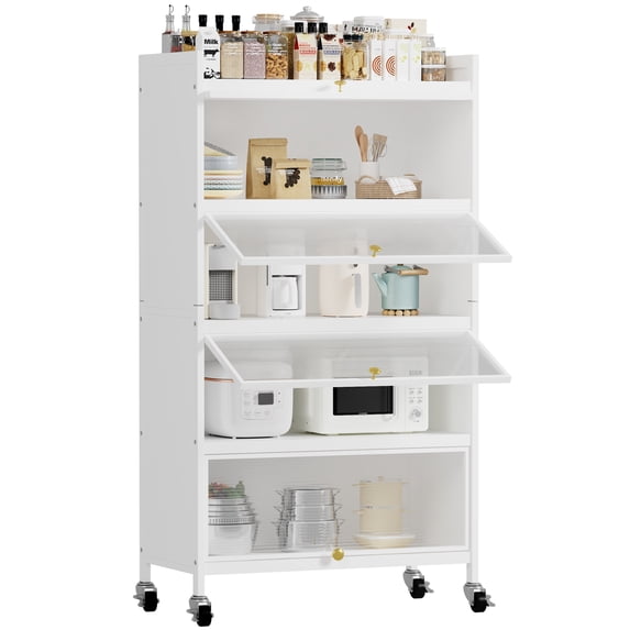 AKIUDEX 5 Tier Pantry Storage Cabinet Baker Racks with 4 Flip-up Doors ...