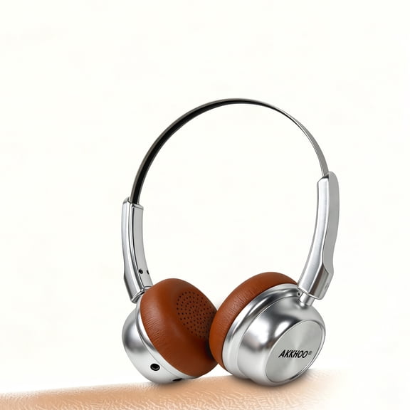 AKKHOO Wireless Retro Headphones, 10Hr Playtime, Bluetooth 5.4 ENC Noise‑Cancelling Mic, Rich Stereo Sound, Lightweight Retro On‑Ear Design for Travel & Office