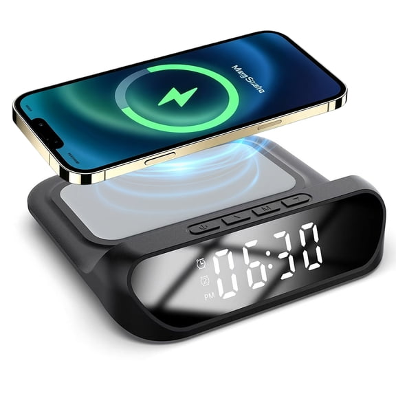 Wireless Charging Alarm Clock for Bedroom,15W Fast Wireless Charger Digital Alarm Clock,Compatible with iPhone 17/16e/16/15/14/13/12 Pro Max
