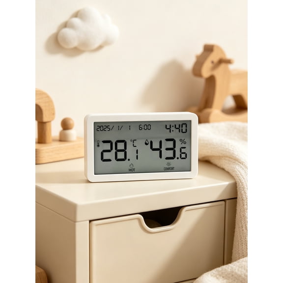 AKKHOO Indoor Digital Thermometer & Hygrometer,Compact Display,Battery-Powered,4.15"x2.32"x0.6",White