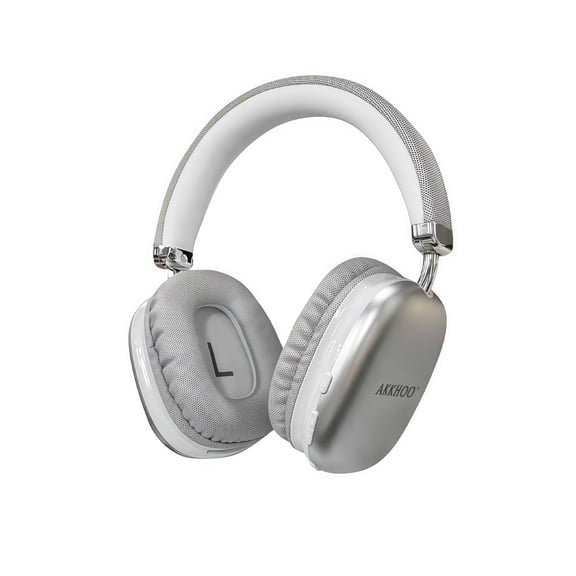 AKKHOO Noise Cancelling Headphones, Wireless Bluetooth Headphones, over-ear Headphones with Microphone, Silver