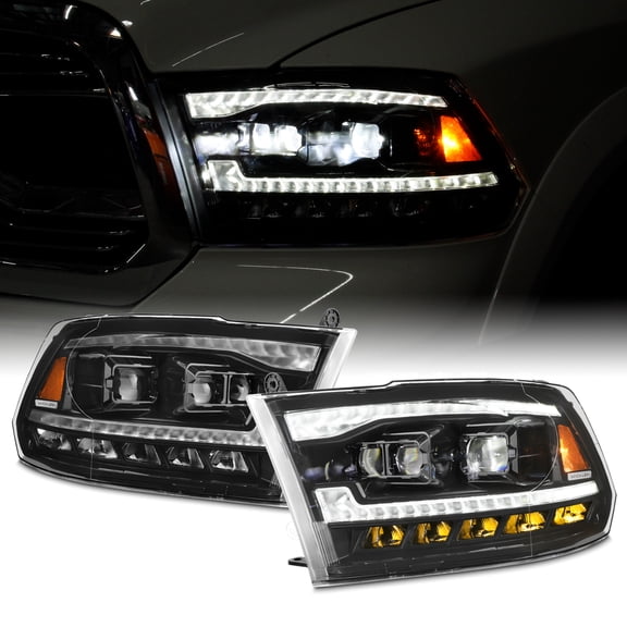 AKKON - [FULL LED High/Low] For 09-18 Dodge Ram 1500 2500 3500 Triple Projector Black Headlights w/ Sequential Turn Signal