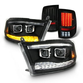AKKON - Fit 09-18 Dodge Ram 1500 2500 3500 Premium Projector LED Headlight +Black Housing Tail Light Combo