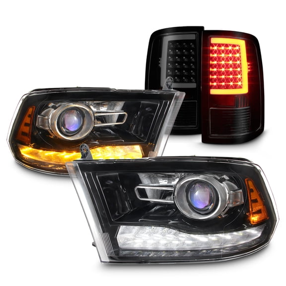 AKKON - Fit 09-18 Dodge Ram DRL Projector Switchback Housing Headlight With LED Black Smoke Lens Taillights