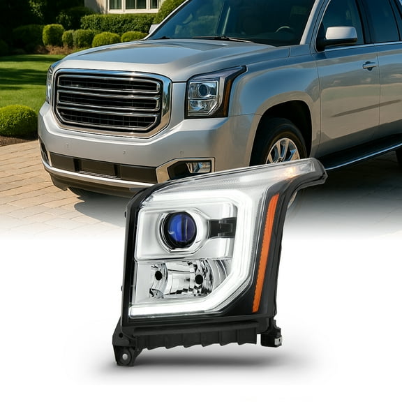 AKKON - Fit 15-20 GMC Yukon & Yukon XL OE LED Light Tube LED Light Tube Style Projector Headlights - Left Driver Side