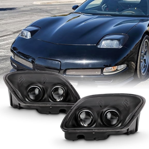 AKKON - Fit 1997-2004 Chevy Corvette C5 97-04 Projector Headlights Headlamp Black Housing Driver - Passenger Side OE Style Direct Replacement