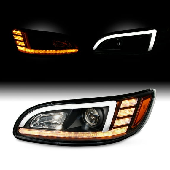 AKKON - Fit 1999-2020 Peterbilt Class 8 Truck Black Halogen Projector Headlights w/LED Sequential Turn DRL Driver Side