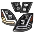 thumbnail image 1 of AKKON - Fit 2003-2017 Volvo VNL [Full LED DRL] w/Sequential Projector Headlights + Black LED Bumper Fog Lights Lamp Set, 1 of 1