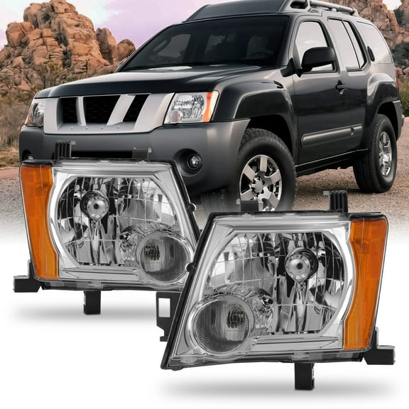 AKKON - Fit 2005-2015 Nissan Xterra 05-15 OE Style Halogen Type Headlight Headlamp Assembly Chrome Housing Driver - Passenger Replacement