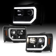 AKKON - Fit 2007-2013 GMC Sierra 1500/2500/3500/2500HD/3500HD Denali Halogen [LED Low Beam ] DRL C-Shape Projector Headlights Black Left+Right