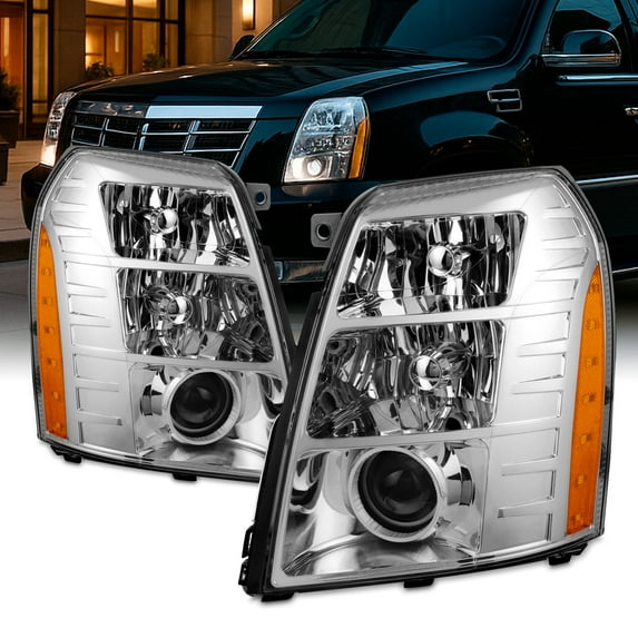 AKKON - Fit 2007-2014 Cadillac Escalade 07-14 HID Projector Headlights Headlamp Chrome Assembly Driver + Passenger