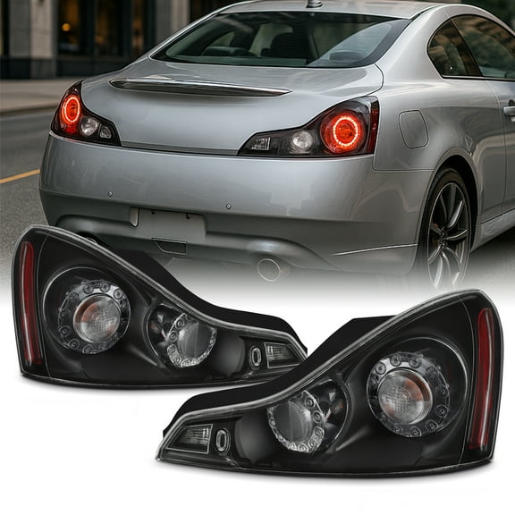 AKKON - Fit 2008-2013 Infiniti G37 / 2014-2015 Q60 Coupe OE Pair Tail Lights Rear Lamps Assembly [Black Housing]