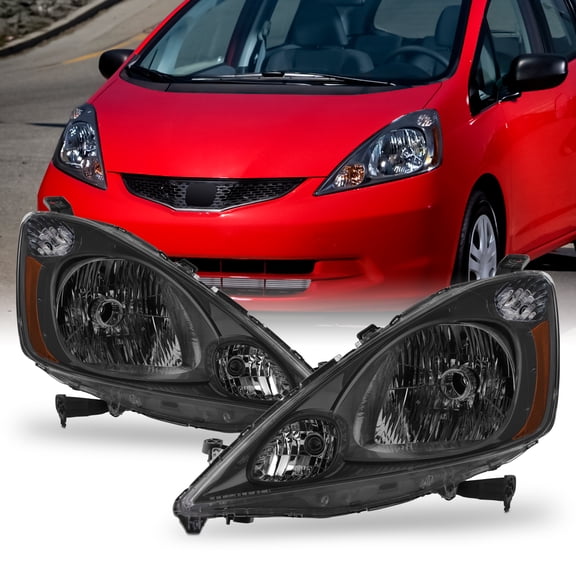 AKKON - Fit 2009 2010 2011 2012 2013 2014 Honda Fit Iron Grey Housing Halogen Headlights Headlamp OE Style Driver - Passenger Replacement