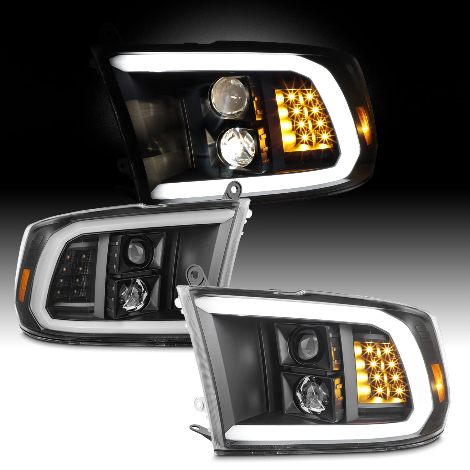  AKKON - For Smoked 2009-2018 Dodge Ram 1500 2500 3500 Halo  Projector LED Headlights+Black Smoked LED Tail Lights : Automotive