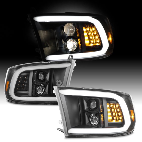 AKKON - Fit 2009-2018 Dodge Ram 1500 2500 3500 [Halogen Model] w/LED DRL Projector Headlights Driver + Passenger Black