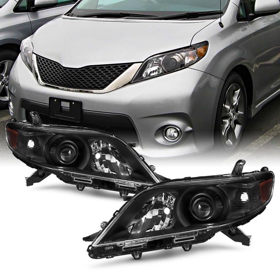 AKKON - Fit 2011-2016 Toyota Sienna SE Halogen Model OE Style Halogen Type Projector Headlights Black Housing Driver - Passenger