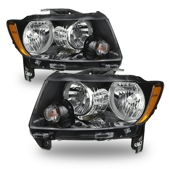 AKKON - Fit 2011-2017 Jeep Compass/ 11-13 Grand Cherokee Halogen Type Headlight Headlamp w/ Black Trim Replacement